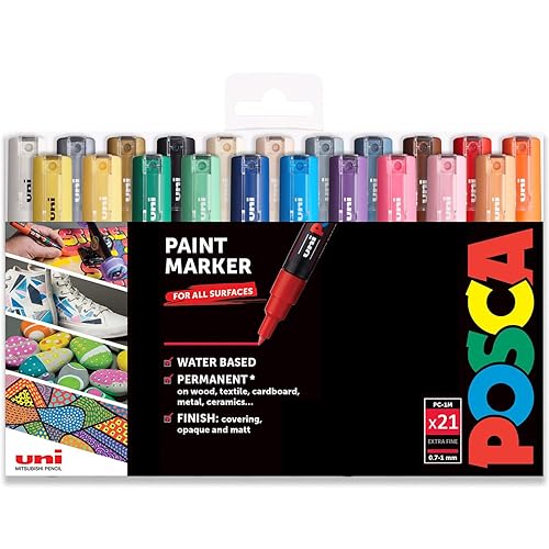 Posca PC-1M Water Based Permanent Marker Paint Pens - Full Range Set of 21 Colours - In Gift Wallet Packaging