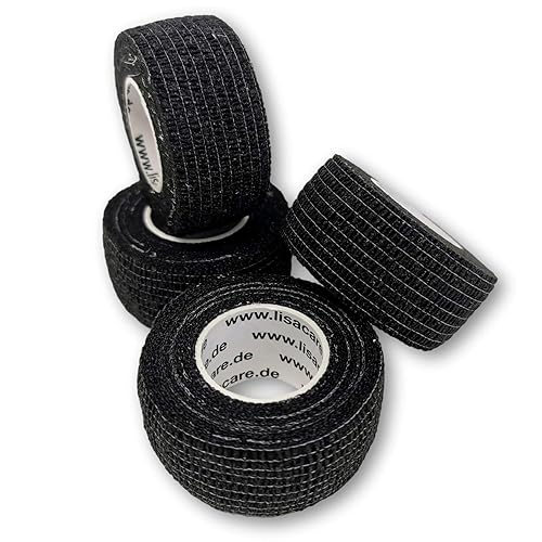 LisaCare Finger Dirt Grease and Dirt-Repellent - - Elastic Waterproof Plaster - Selection of Colours - 4 Rolls 2.5 cm x 4.5 m - Black