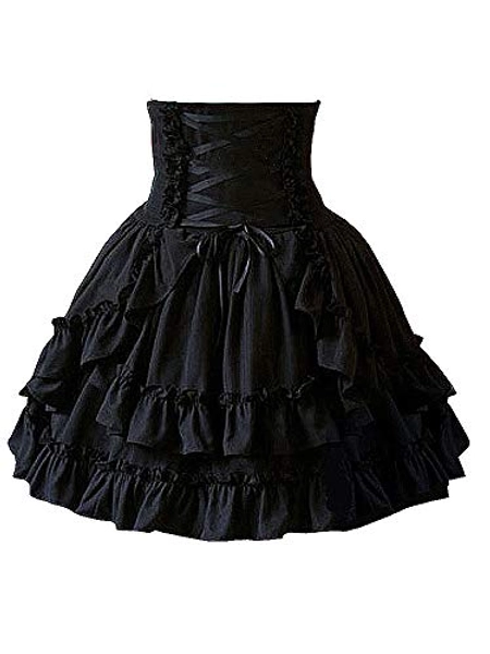 Antaina Black High-Waisted Gothic Layered Ruffled Cotton Lolita Short Skirts - X-Large - Black
