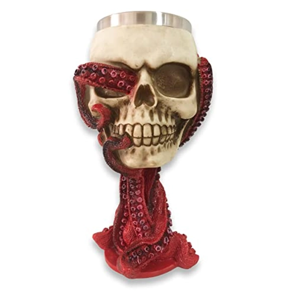 PROVIVID Skull Goblet Chalice Wine Cups Medieval Chalice Skull Cup Stainless Steel 3D Whisky Shot Glasses Realistic Resin Octopus Tentacle Beverage Halloween Drinking Cup Novelty