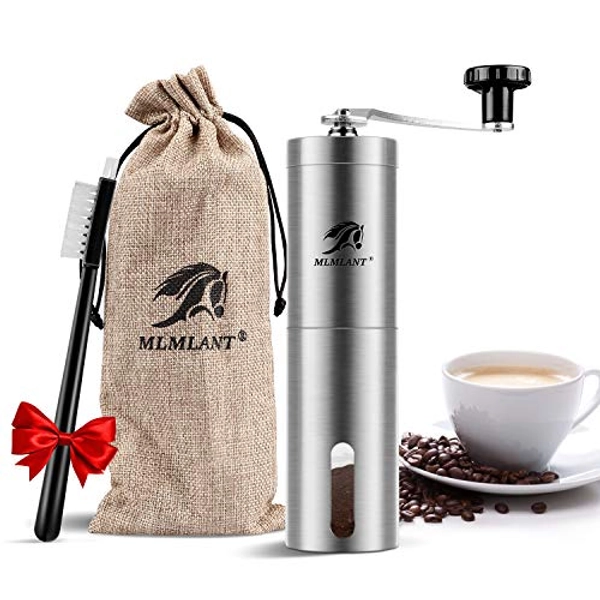 MLMLANT Manual Coffee Fine Grinder, Stainless Steel Bean Adjustable Ceramic Conical Burr Machine, Small Portable Hand Crank Mill, Perfect for Home, Camping and Travelling.