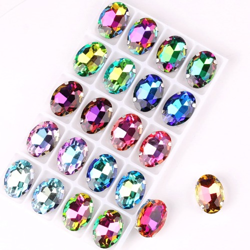 Oval shape Silver claw settings 20pcs/P rainbow & jelly AB colors glass Crystal 10*14mm 13*18mm Sew rhinestones applique diy