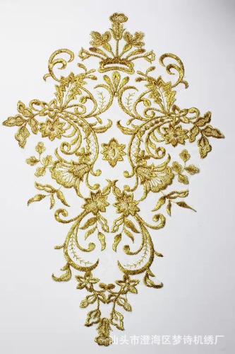 2 pz oro avorio 42 x28cm pizzo Applique collo grande scollo Appliques ricamo pizzo Trim tessuto tessuto cucito Patchwork artigianato fai da te