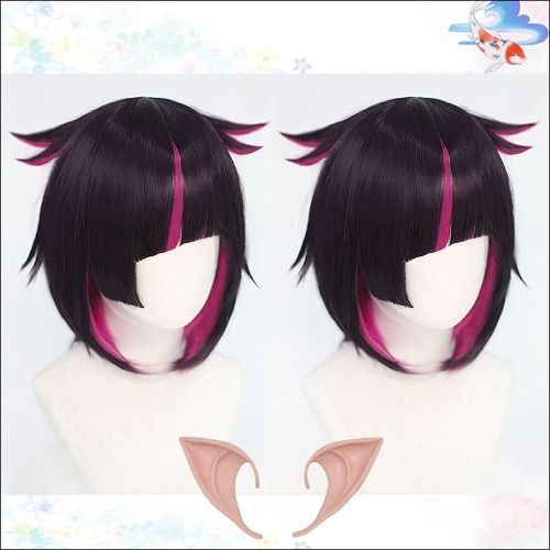 Lilia Vanrouge parrucca Cosplay nero viola misto corto resistente al calore capelli sintetici Halloween Party Anime parrucche + parrucca Cap + orecchie