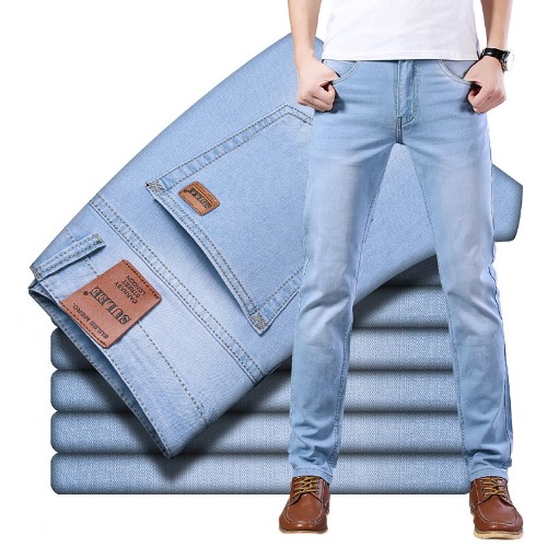 2023 Sulee Brand Top Classic Style Men Spring Summer Jeans Business Casual Light Blue Stretch Cotton Denim Male Trousers
