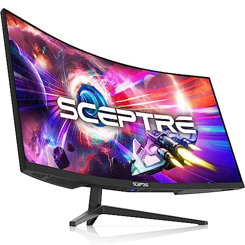 Sceptre 34-Inch Curved Ultrawide WQHD Monitor 3440 x 1440 R1500 up to 165Hz DisplayPort x2 99% sRGB 1ms Picture by Picture, Machine Black 2023 (C345B-QUT168) - 34" Curved WQHD 165Hz