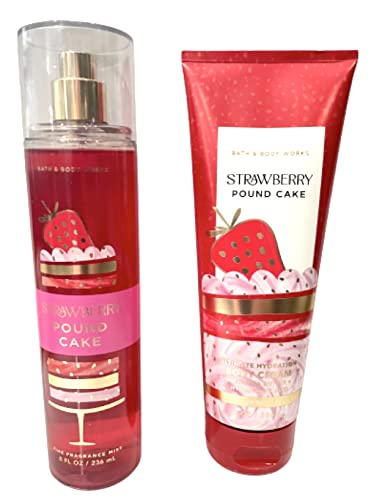 Bath & Body Works - Strawberry Pound Cake - 2 pc Bundle - Fine Fragrance Mist and Ultimate Hydration Body Cream - 2022
