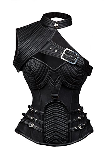 Charmian Women's Steampunk Gothic Heavy Strong Steel Boned Corset with Zipper - Medium - Black