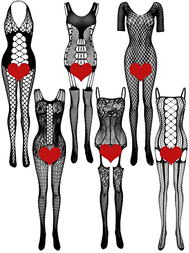 SATINIOR 6 Pieces Mesh Lingerie Stockings Fishnet Bodysuits Hollow Fishnet Sleepwear for Women Girls - Black