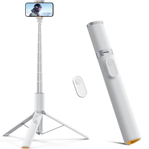 TODI 63" Phone Tripod, Tripod for iPhone & Selfie Stick Tripod with Remote, Phone Tripod Stand for Video Recording, Travel Tripod for Cell Phone Tripod, Compatible with iPhone 15/14/13/Android (White) - White
