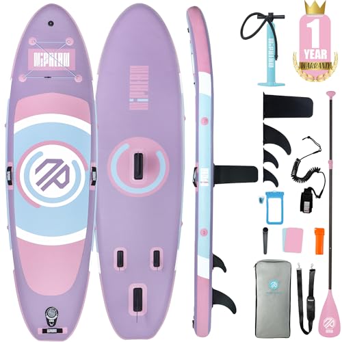Niphean Inflatable Paddle Board with Stable Wing and Durable SUP Accessories, 10’ Inflatable Stand up Paddle Boards for Adults & Youth, Versatile Yoga Paddle Board - Lavender Whispers