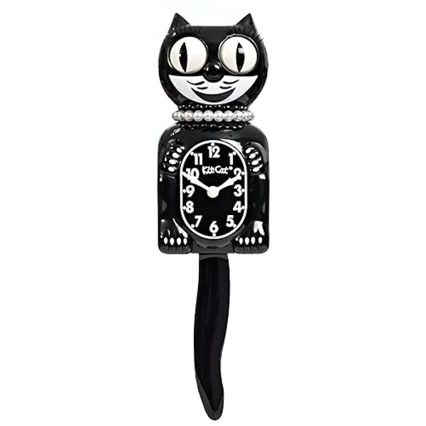 Kit-Cat Clock Limited Edition Classic Black Lady - Cat Clock with Moving Eyes and Tail, Battery Operated Wall Clock, Made in USA, Modern Clock - Black