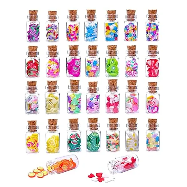 HKLMRO 30PCS Cute Miniature Dollhouse Food Jar Glass Bottle 1:12 Pretend Play Doll House Kitchen Decoration 1:6 Lovely Mini Fruit Simulation Scene Candy Snack Model Game Party Toy for Adults Teenagers