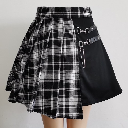 'Showcase' Grey and Black Pleated Skirt - Grey / XL