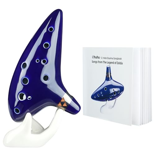 Ohuhu Zelda Ocarina with Song Book (Songs From the Legend of Zelda), 12 Hole Alto C Zelda Ocarinas Play by Link Triforce Gift for Zelda Fans with Display Stand Protective Bag - Blue