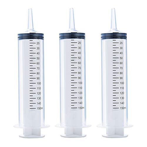 3 Pcs 150ml Large Syringes, Sterile and Individual Sealed, Easy to Use and Clean, Plastic Garden Syringe for Liquid, lip Gloss, Paint, Epoxy Resin, Oil, Watering Plants, Refilling - 150 ml