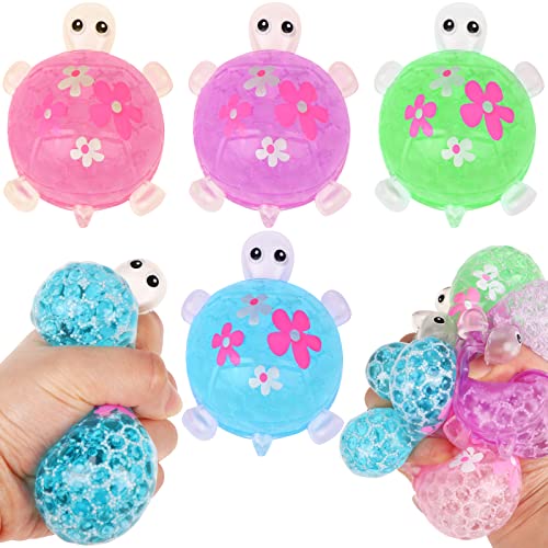 4Pc Bead Filled Squeeze Stress Gel Balls Novel Fidget Finger Toy Stress Relief Turtle Squeeze Ball Anxiety Sensory Fidget Hand Wrist Squeeze Tortoise Animal Decompression Bubble Bead Rubber,Color Vary