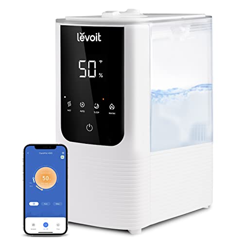 LEVOIT Humidifiers for Bedroom Home, Smart Warm and Cool Mist Air Humidifier for Large Room, Auto Customized Humidity, Fast Symptom Relief, Easy Top Fill, Essential Oil, Quiet, OasisMist4.5L, White - Smart Cool&Warm Mist - 4.5L