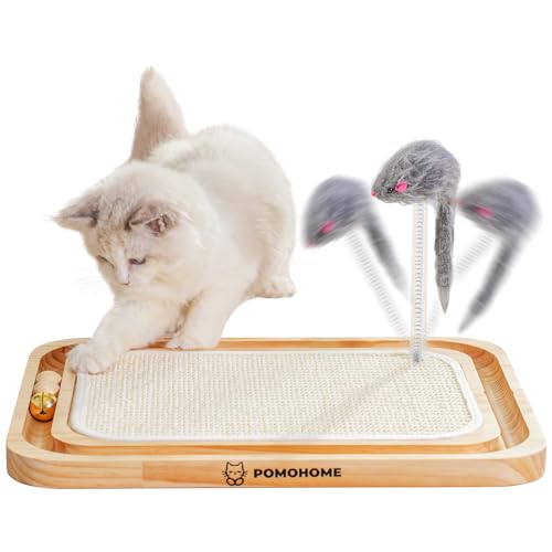 Pomohome Cat Toys, Sisal Cat Scratching Board with Track Ball Toy,Interactive Cat Toys for Indoor Cats Kitten Exercise Teaser Mouse for Chasing Hunting - 17*13
