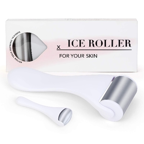 Ice Roller for Face and Eye 2 Pcs,Face Roller Skin Care for Puffiness,Migraine,Pain Relief,Eye Roller For Puffy Eyes Dark Circles,Stainless Steel Facial Roller (White) - White- 2 PCS