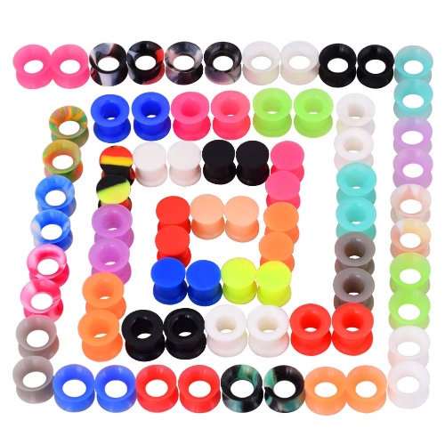 Longbeauty 36Pcs/76Pcs Colorful Soft Silicone Ear Gauges Flexible Ear Skin Tunnels Earlets Plugs Stretcher Expander Set Piercing Jewelry 2g-3/4 - A:38 Pairs,Gauge=0g(8mm)