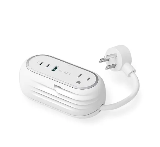 Anker GaNPrime 65W Charging Station - Power Strip, 5-in-1 for Travel & Home, 2 AC, 2 USB C, 1 USB A, 3ft - Power Delivery for iPhone 15/15 Plus/15 Pro/15 Pro Max,Compatible & More (White) - White
