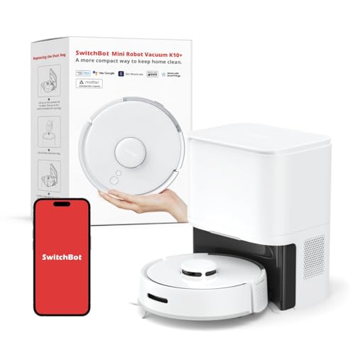 SwitchBot Mini Robot Vacuum K10+, Self-Emptying Base for 70 Days of Cleaning, LiDAR Navigation, Robot Vacuum and Mop Combo with Custom Cleaning, 48dB Ultra Quiet, 150Mins Max, Compatible with Alexa - White