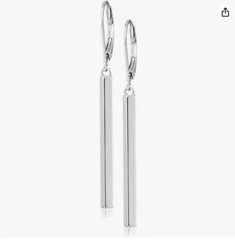 Amazon Essentials 18K Yellow Gold or 14K Rose Gold Over Sterling Silver Bar Drop Earrings (previously Amazon Collection) - Silver