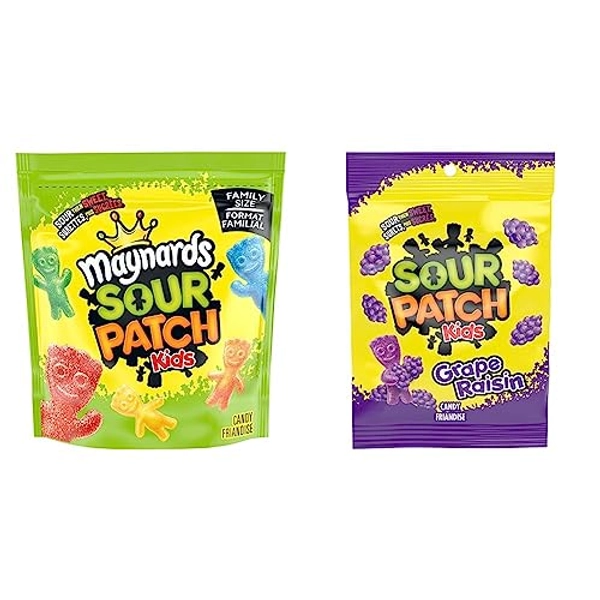 Maynards, Sour Patch Kids Original Candy Snacks, Sour Candy, Family Size, Candy Bulk, Bonbon, 816g & Sour Patch Kids Grape Candy, Sour Candy, Gummy Candy, Bonbon, 185G