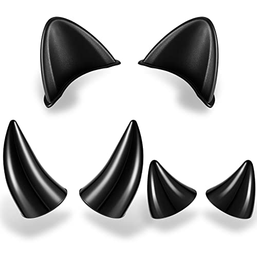 Chunyin 6 Pcs Helmet Cat Ears Large Plastic Devil Horns Ski Helmet Ears Small Stick on Devil Horns with Viscose Suction Cup for Women Men Bike Ski Motorcycle Snowboard Helmet - Black