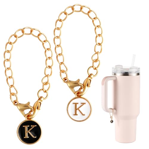 2pcs Letter Charm Accessories for Stanley Cup, Initial Letter Handle Personalized Name ID Alphabet Pendant Chain for Stanley Tumbler - Letter K