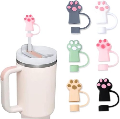 ALINK Straw Cover for Stanley Cups 40 oz - 6 Pack Cute Colorful Silicone Reusable Drinking Straw Lids for Stanley Cup Dust-Proof Straw Plugs for Straw Tips for 10 mm (Footprints) - Footprints