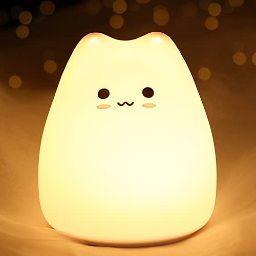 Cat Night Light for Kids, Battery Powered Nursery Kitty Light for Bedroom Decor, Color Changing Cute Nightlight with Tap Control, Kawaii Birthday Gift for Baby Toddler Girls Boys - Kawaii cat