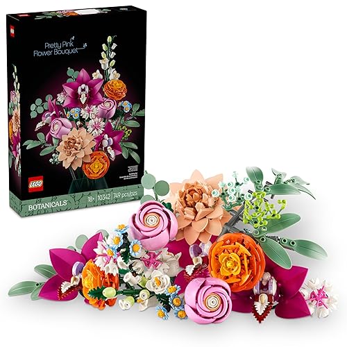 LEGO Botanicals Pretty Pink Flower Bouquet Building Sets for Adults - Artificial Flowers for Home Decor, Centerpieces for Tables - Gift for Valentines Day for Her & Him - 10342