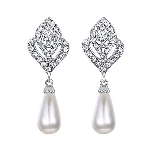 Austrian Crystal Pearl Flower Earrings in Silver