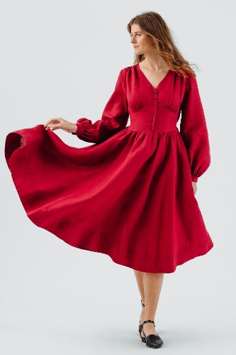 Long Sleeve Diane Dress in Red Poppy