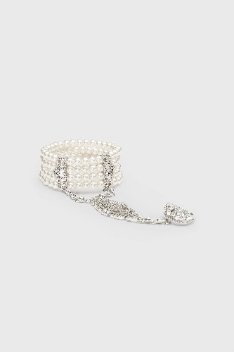 Crystal Beaded Pearl Bracelet Set in Silver