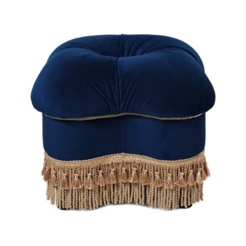 Navy Ottoman with Gold Fringe