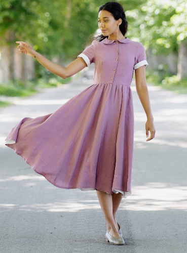 Short Sleeve Classic Dress in Phlox Purple