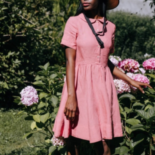 Short Sleeve Mini Classic Dress in Vintage Pink