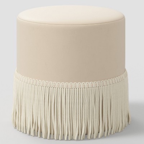Fringe Ottoman in Velvet Pearl