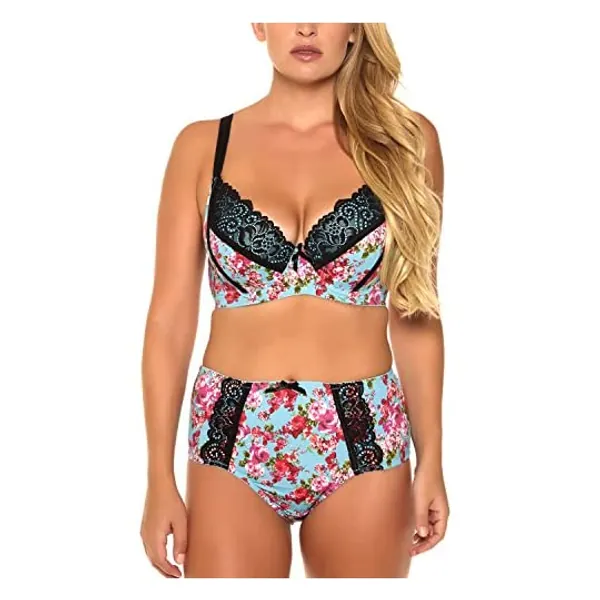 MIERSIDE Women's Plus Size Beauty Printing Push up Bra Set with Underwire
