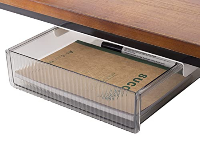 keenkee Under Desk Drawers for Organization, Pull Slide out Drawer Underneath Table With Lip, Attachable Under Shelf Pencil Drawer, Clear Light Black