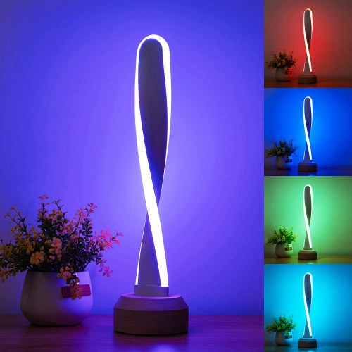 LONRISWAY Modern Desk lamp RGB Wood Table Lamp Bedside Lamp 7 Color-Changing Light, Natural Beech Night Light for Living Room Bedroom Game Room Creative Home Decor, Unique Romantic Funny Gifts