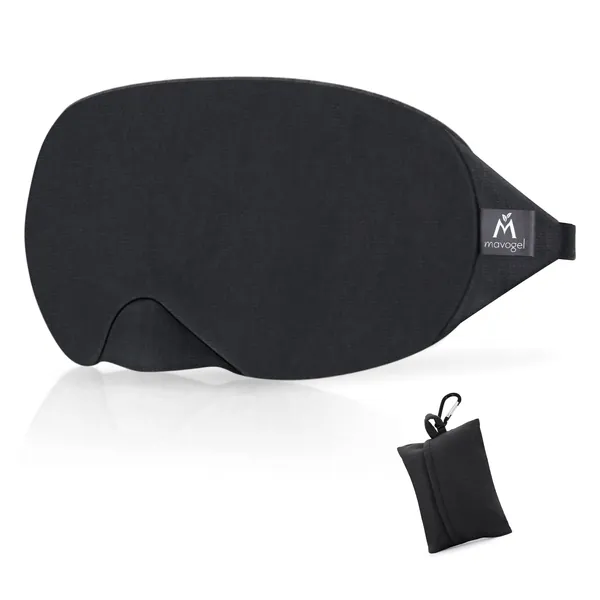 Mavogel Cotton Sleep Eye Mask - Updated Design Light Blocking Sleep Mask, Soft and Comfortable Night Eye Mask for Men Women, Eye Blinder for Travel/Sleeping/Shift Work, Includes Travel Pouch, Black - Black