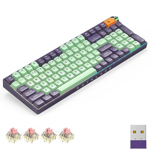 ROYALAXE R100 Wireless Mechanical Keyboard, Upgraded TTC Gold Pink Switches, Hot Swappable Wired/Bluetooth 5.0/2.4G Wireless Keyboard with RGB Light for Windows & Mac, PBT Keycaps, Starry Cyan - 98 Keys - Starry Cyan