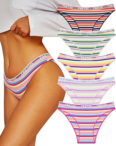 FINETOO Cotton Underwear for Women Cheeky High Cut Breathable Stretch Sexy Ladies Hipster Bikini Panties Pack