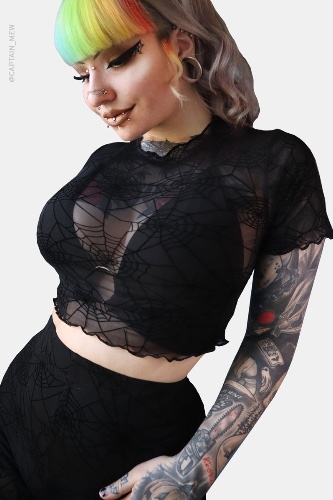 Spiderweb mesh Short Sleeve Top | S
