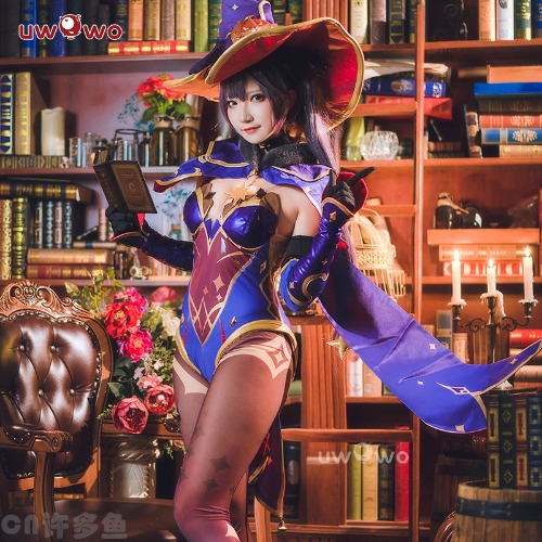 【In Stock】Uwowo Game Genshin Impact Plus Size Cosplay Mona Megistus Astral Reflection Costume Cute Enigmatic Astrologer Bodysuit - 【In Stock】Set A(Costume) L