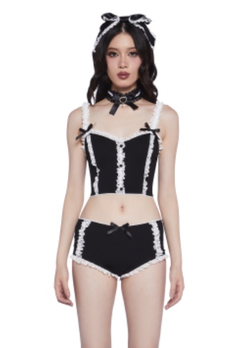 Mysterious Fancy Lingerie Set | BLK/WHT / Medium